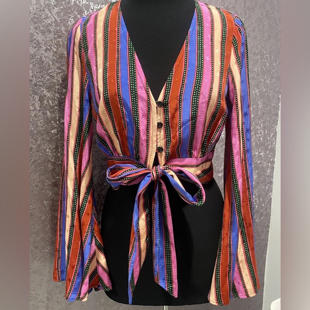 Topshop Multicolor Striped Wrap Top